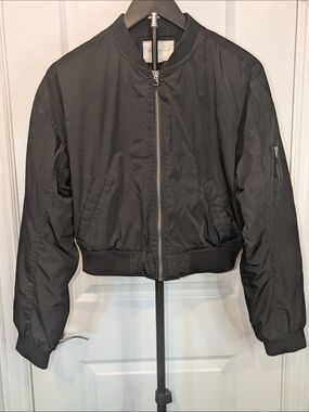 Aeropostale Black Bomber Jacket Women's M Utility Zip MA-1 Flight